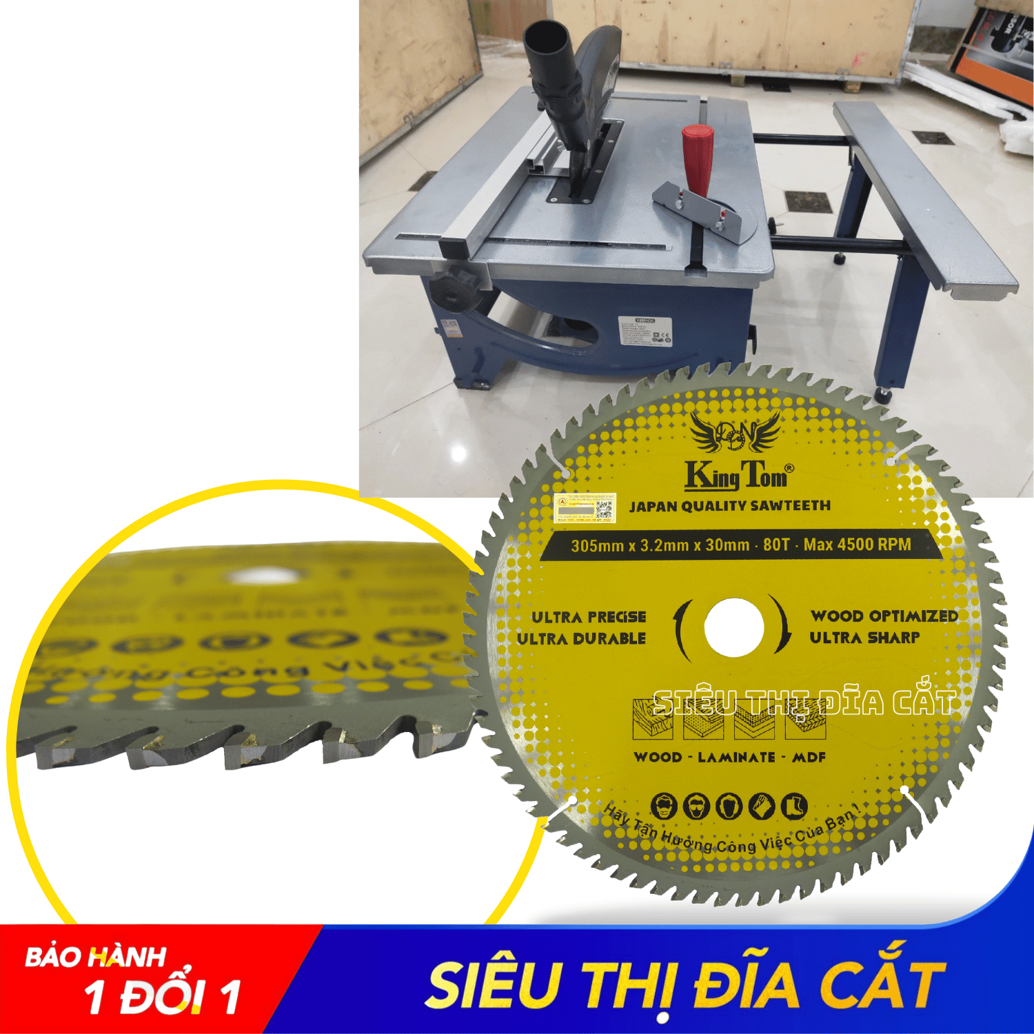 LƯỠI CƯA - LƯỠI CẮT GỖ 305-80 RĂNG KINGTOM VÀNG – CHẤT LƯỢNG VÔ ĐỊCH PHÂN KHÚC GIÁ RẺ!