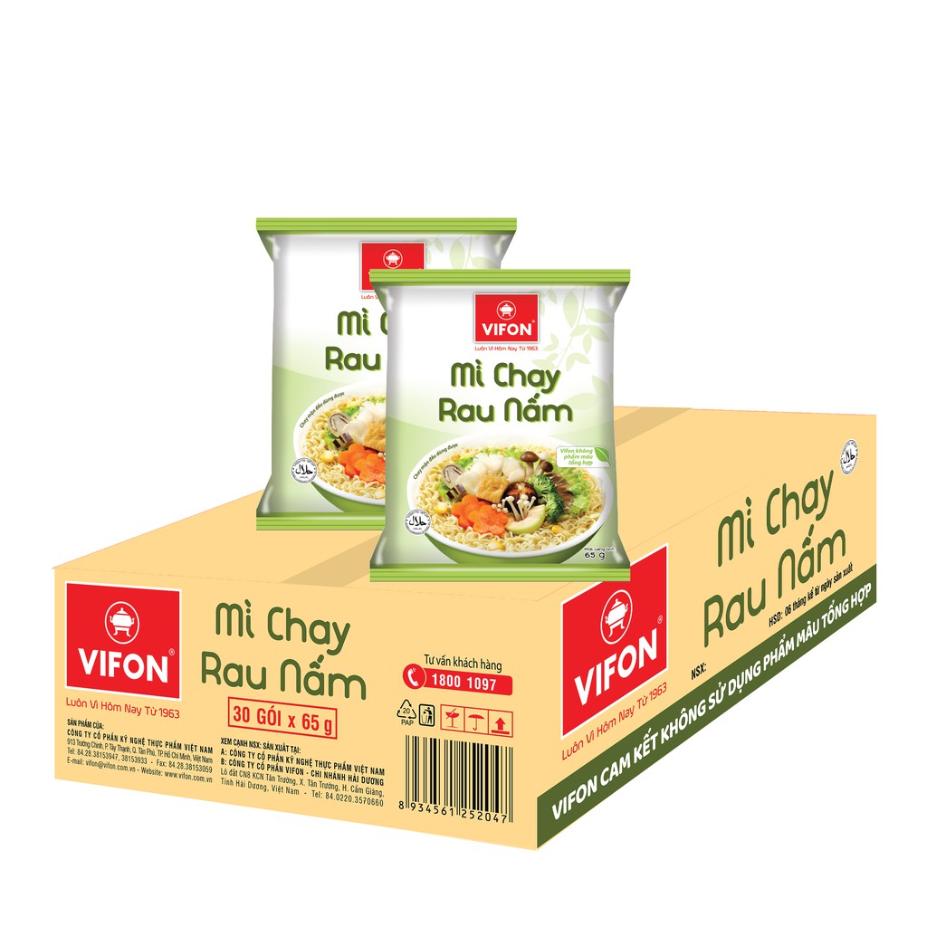 Thùng 30 gói mì chay Vifon rau nấm 65g