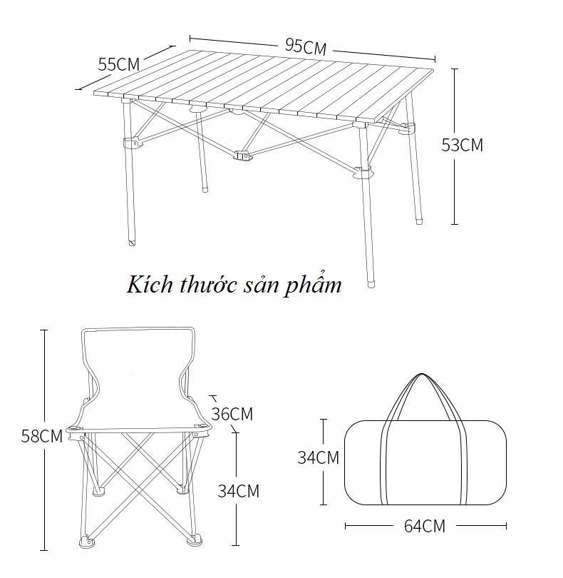 Bộ bàn ghế gấp gọn có túi đựng cắm trại dã ngoại trong nhà ngoài trời 6 ghế 1 bàn