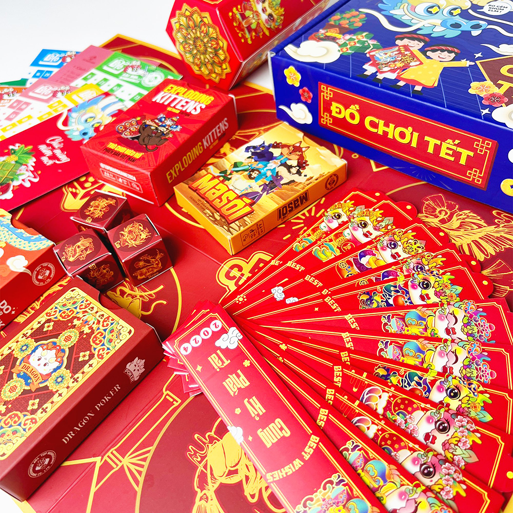Combo Board Game Đồ Chơi Tết 2024 Xanh gồm Bầu Cua Bài Tây Lô Tô Lì Xì Quẻ  Drinking Game Ma Sói Mèo Nổ