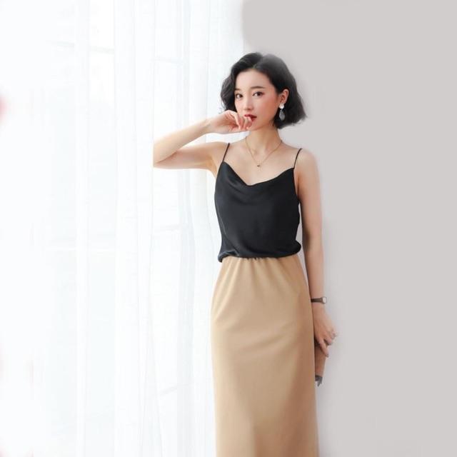 Áo 2 dây chất lụa satin mát lạnh siêu nhẹ 5 màu đen trắng xanh be ghi thời trang Banamo Fashion áo 2 dây lụa cổ tim 371