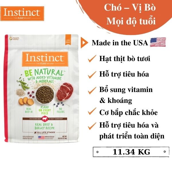 (Túi lớn 11,34kg) Thức ăn cho chó từ thịt bò và lúa mạch Instinct Real Beef &amp; Barley Recipe