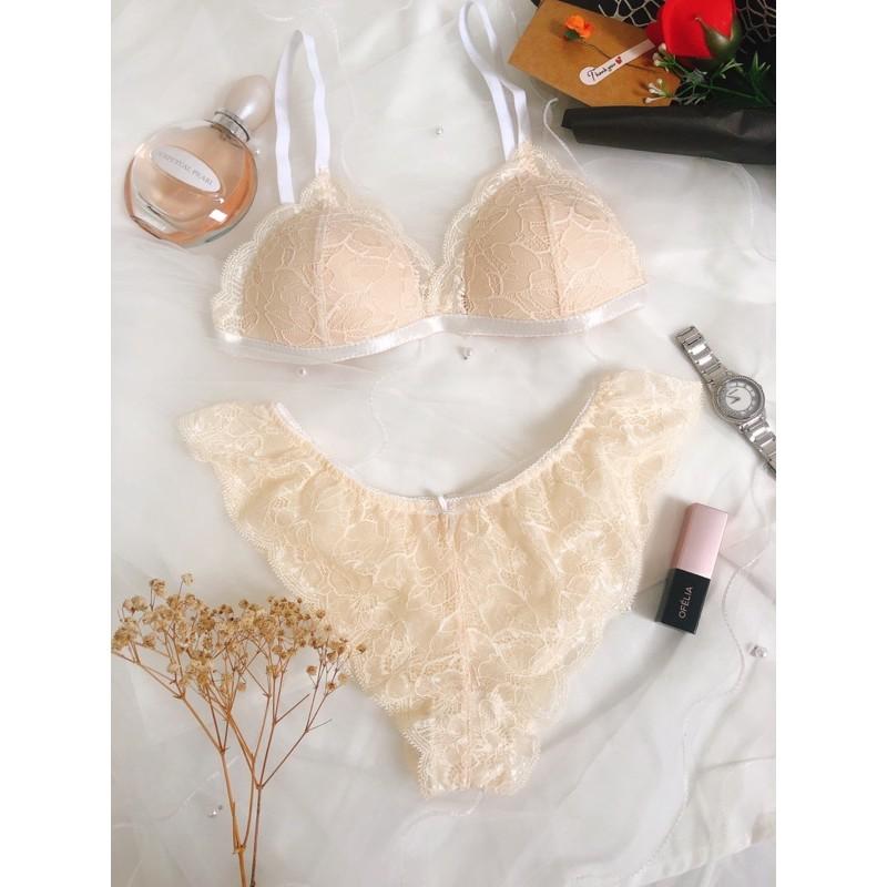 Selene nude - Set lót ren áo bra không gọng mút mỏng