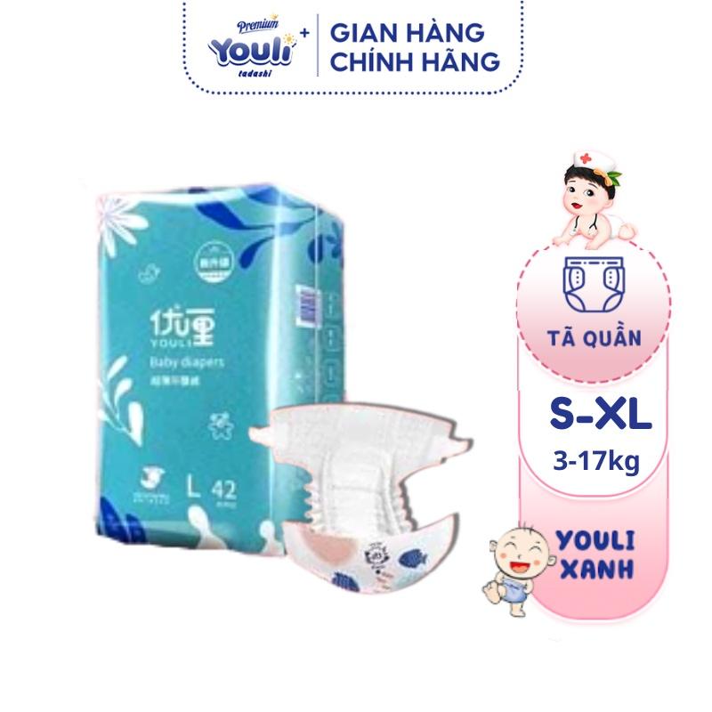 Tã Bỉm Dán YOULI Xanh Đai Chun Mềm Mại, Mỏng Nhẹ Siêu Thấm Hút, Nội Địa Trung Size S108/M92/L84/XL76 Cho Bé Từ 3 - 17Kg