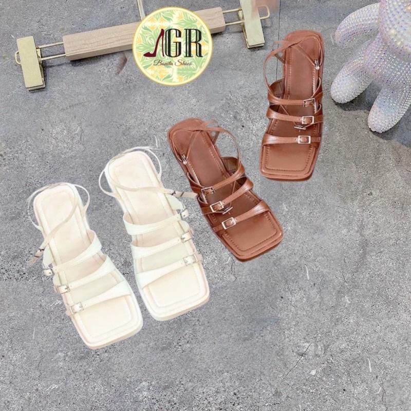 Sandal xuồng 3 quai khoá da mềm đế vuông 6 cm