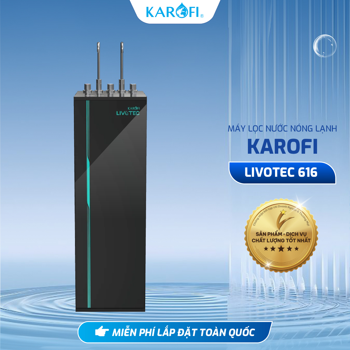 [TẶNG BỘ LÕI] Máy lọc nước nóng lạnh RO 10 lõi Karofi Livotec 616 - Lắp đặt miễn phí toàn quốc - Bảo hành 36 tháng - Hàng Chính Hãng