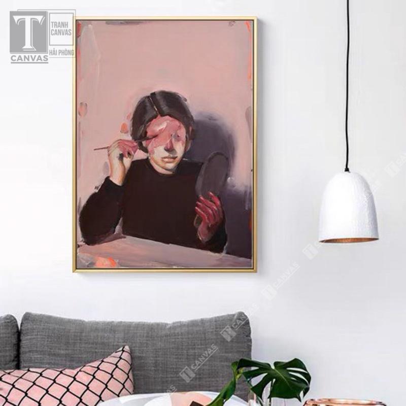 Tranh canvas treo tường phòng khách, tranh nghệ thuật Cô gái che mặt CGCM80-83