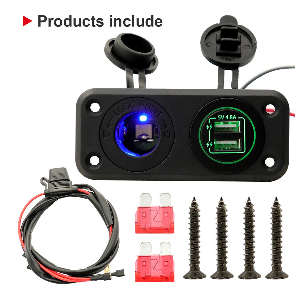Car Marine Charger 12-24V Waterproof Dual USB Fast Charger Socket Power Outlet