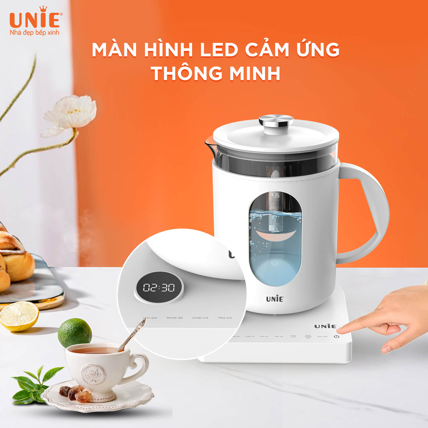 Ấm Siêu Tốc Đa Năng Cao Cấp Unie UEK1782W Sang Trọng Tiêu Chuẩn Đức - 6 Chức Năng Nấu Pha Dung Tích 1.7 Lít Công Suất 1000 W  - Hàng Chính Hãng