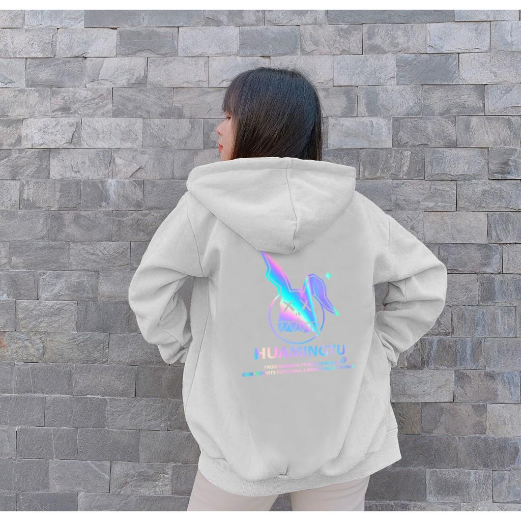 Áo hoodie Unisex dạ quang - Áo khoác nỉ phản quang họa tiết Thỏ Huamingtu in cao cấp