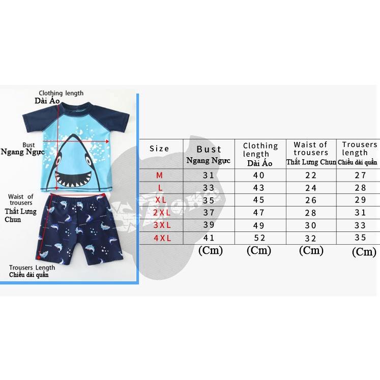 Bộ quần áo bơi trẻ em hàng Quảng Châu, in hình cá mập dễ thương, đủ size