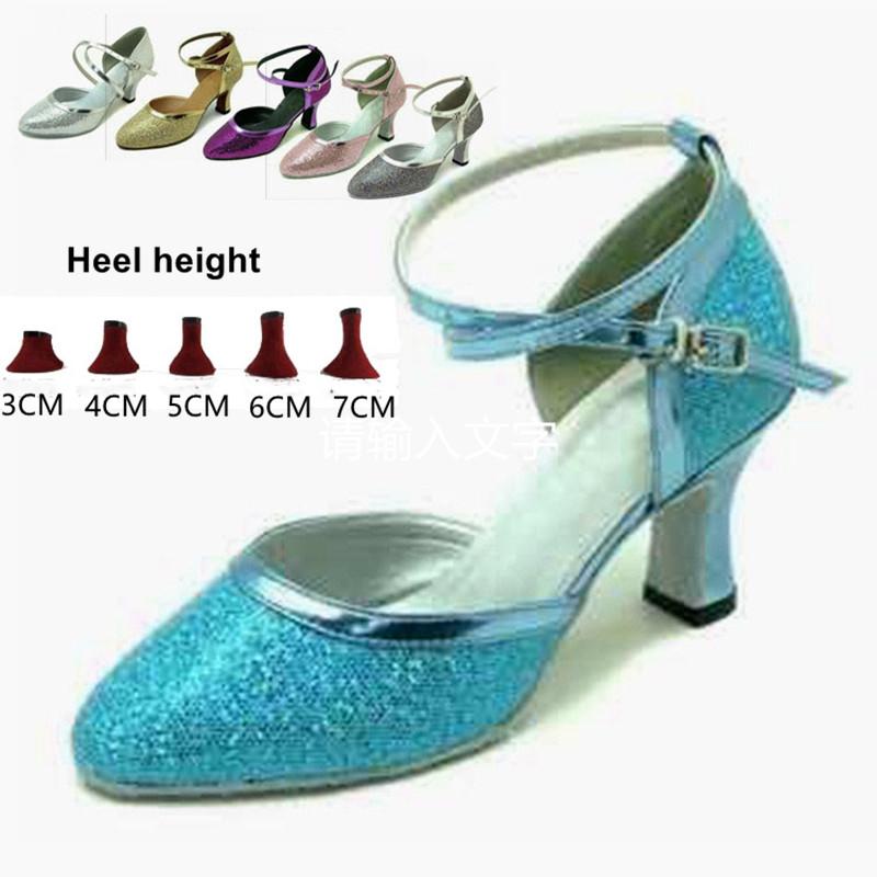 Đóng ngón chân salsa giày khiêu vũ phụ nữ giày nhảy Latin long lanh giày cao gót 5cm 6cm 7cm Ballroom Tango Dancing Shoes Color: 5CM Golden indoor Shoe Size: US3.5-FR34