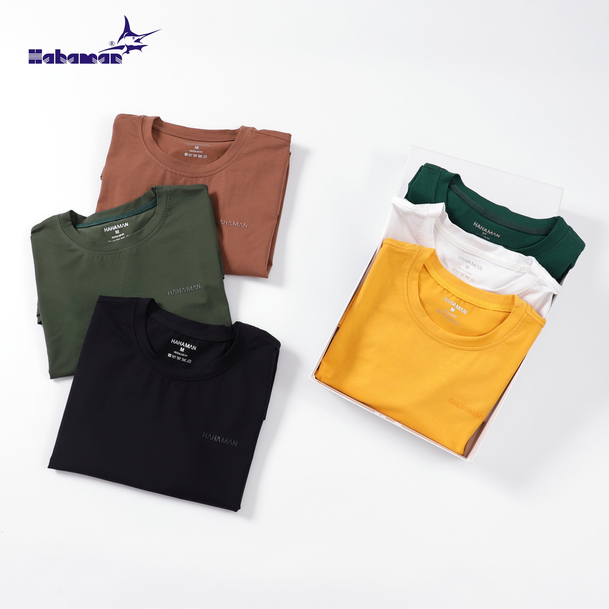Áo thun nam cổ tròn HAHAMAN vải Cotton co giãn,dày dặn cao cấp CT06001