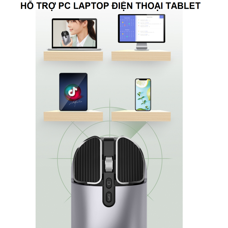 Chuột không dây M203 - Bluetooth + USB Wireless 2.4G - Pin sạc typeC - Chống ồn - chống mỏi cổ tay