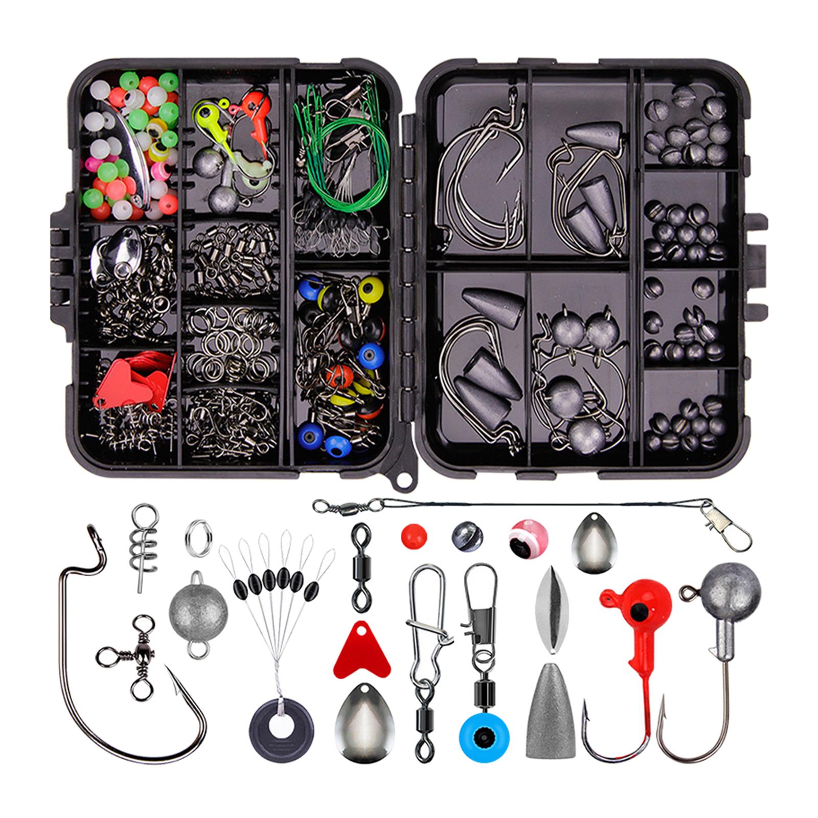 257X Fishing Accessories Kit Set with Tackle Box Jig Crank Hooks Bead