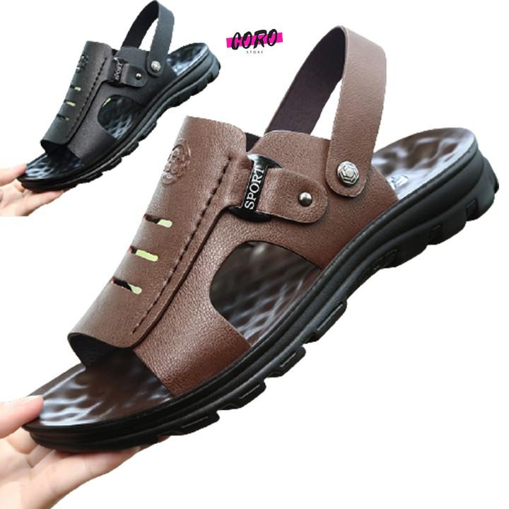 Dép da nam trung niên cao cấp đế cao đi êm chân, chống trượt size 38-42