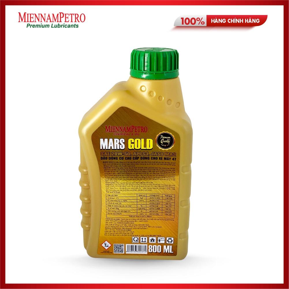 Dầu Nhớt MiennamPetro Mars Gold Motor Oil 4T 20W-50 API SJ JASO MA2 800ml Bảo Vệ Động Cơ Xe Máy 4 Thì Cao Cấp