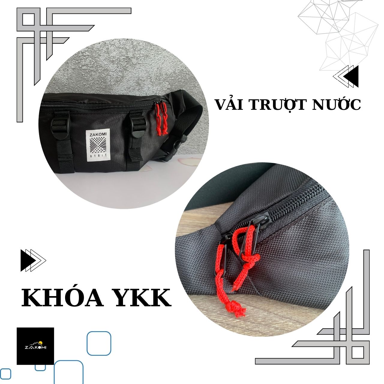 Túi đeo chéo bao tử Zakomi thời trang Unisex, phong cách cá tính, túi đeo trước ngực chất liệu vải chống nước cao cấp