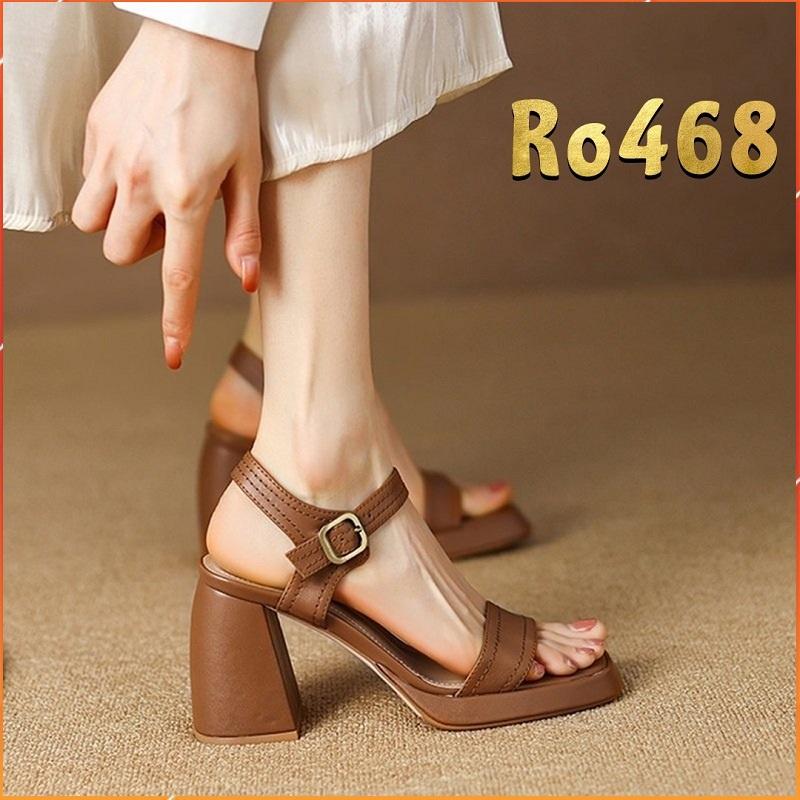 Giày sandal nữ cao gót 8 phân hàng hiệu rosata hai màu trắng nâu ro468 - màu nâu
