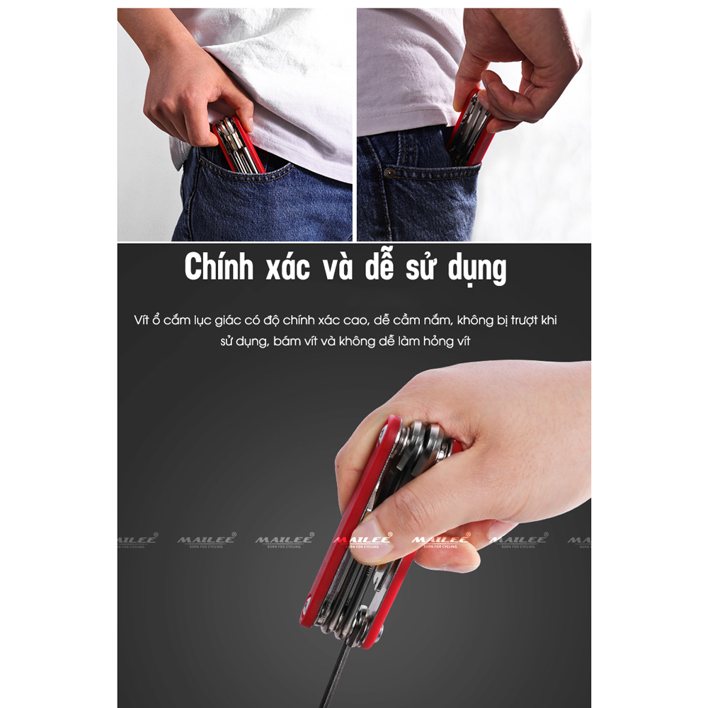 Lục Giác Sửa Chữa Xe Đạp Gấp Gọn Đa Năng 8 in 1 PP-81 chất liệu thép không gỉ với cán nhựa PP - Mai Lee
