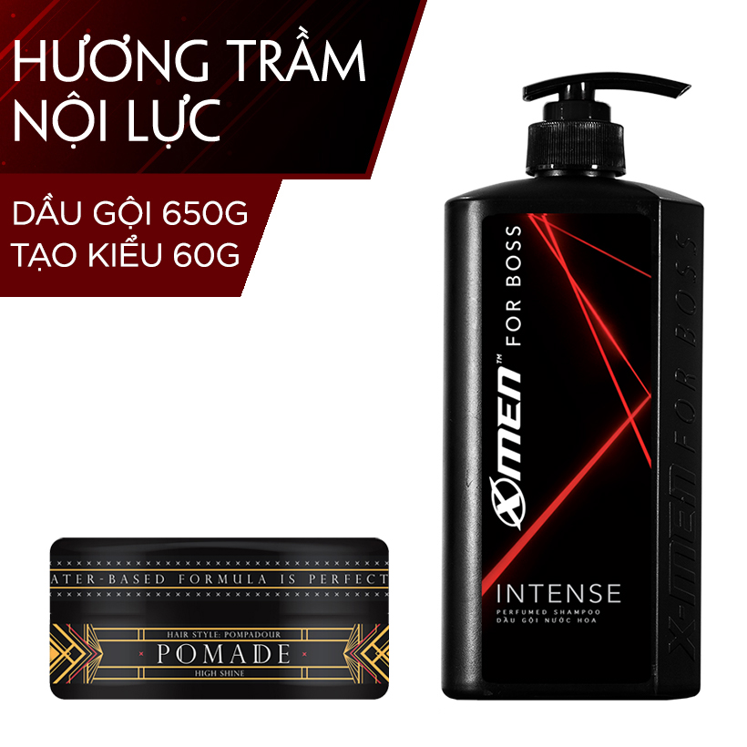 Combo Dầu gội nước hoa X-Men for Boss Intense 650g + Pomade tạo kiểu tóc X-Men For Boss High Hold 60g