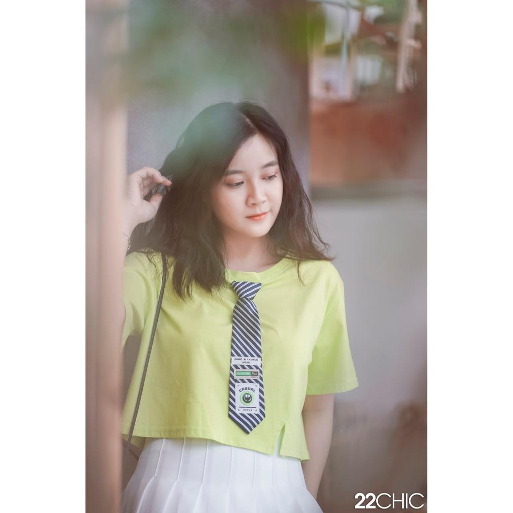 Áo thun đính cà vạt chất liệu vải cotton dày dặn - 22CHIC