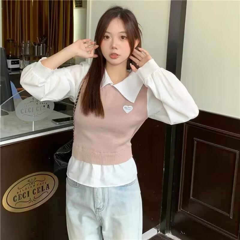 Áo len nữ Montoghi GILE LOGO TIM tay dài CỘT NƠ sau phong cách Hàn Quốc nữ tính
