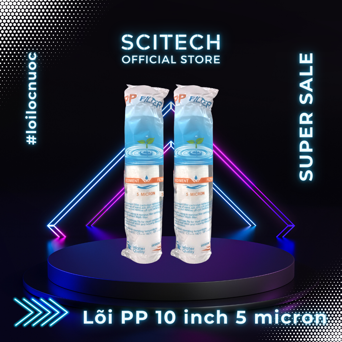 Combo 2 lõi lọc PP 10 inch 5 micron - Lõi số 1 máy lọc nước Nano/UF/RO, bộ lọc thô - Hàng chính hãng