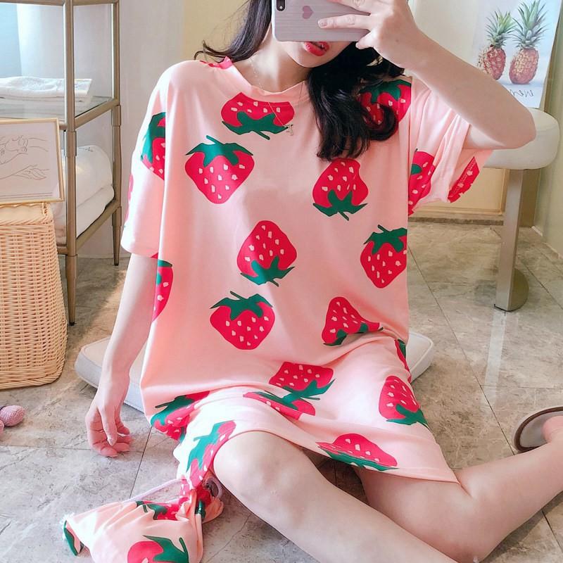 Đầm Ngủ Ngắn Tay Dáng Rộng Xinh Xắn Dành Cho Nữ