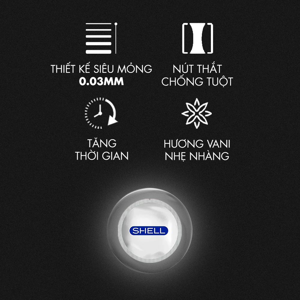 Bao cao su Shell Invisible - Siêu mỏng, chống tuột, kéo dài thời gian