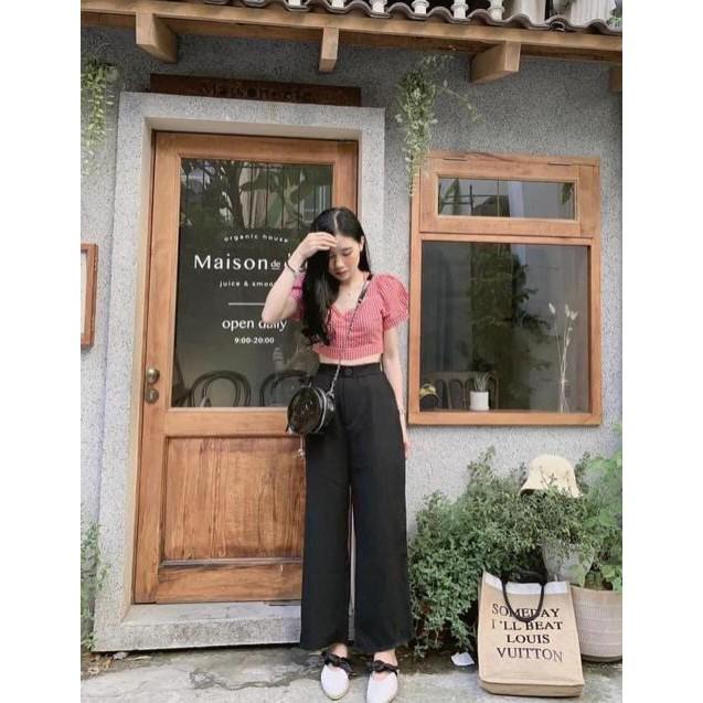 Quần culottes đũi ống rộng khoá thật dáng dài ống suông siêu Hot_N009