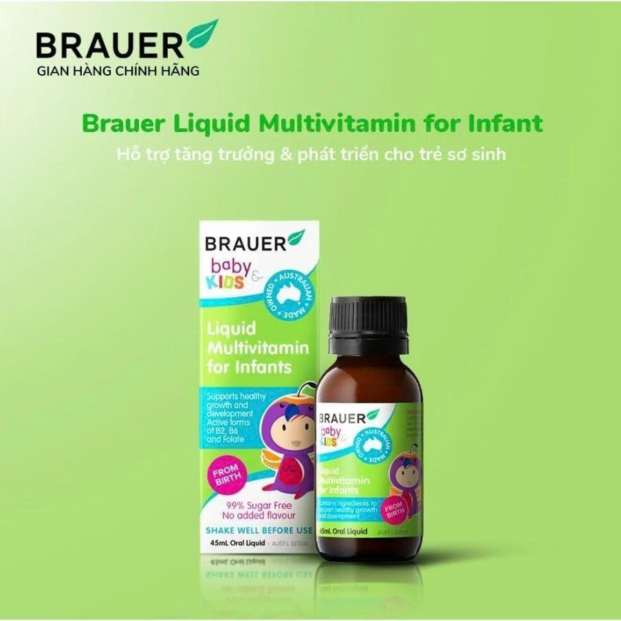 Siro Brauer hỗ trợ bổ sung Vitamin tổng hợp cho trẻ sơ sinh Liquid Multivitamin for Infants 45ml