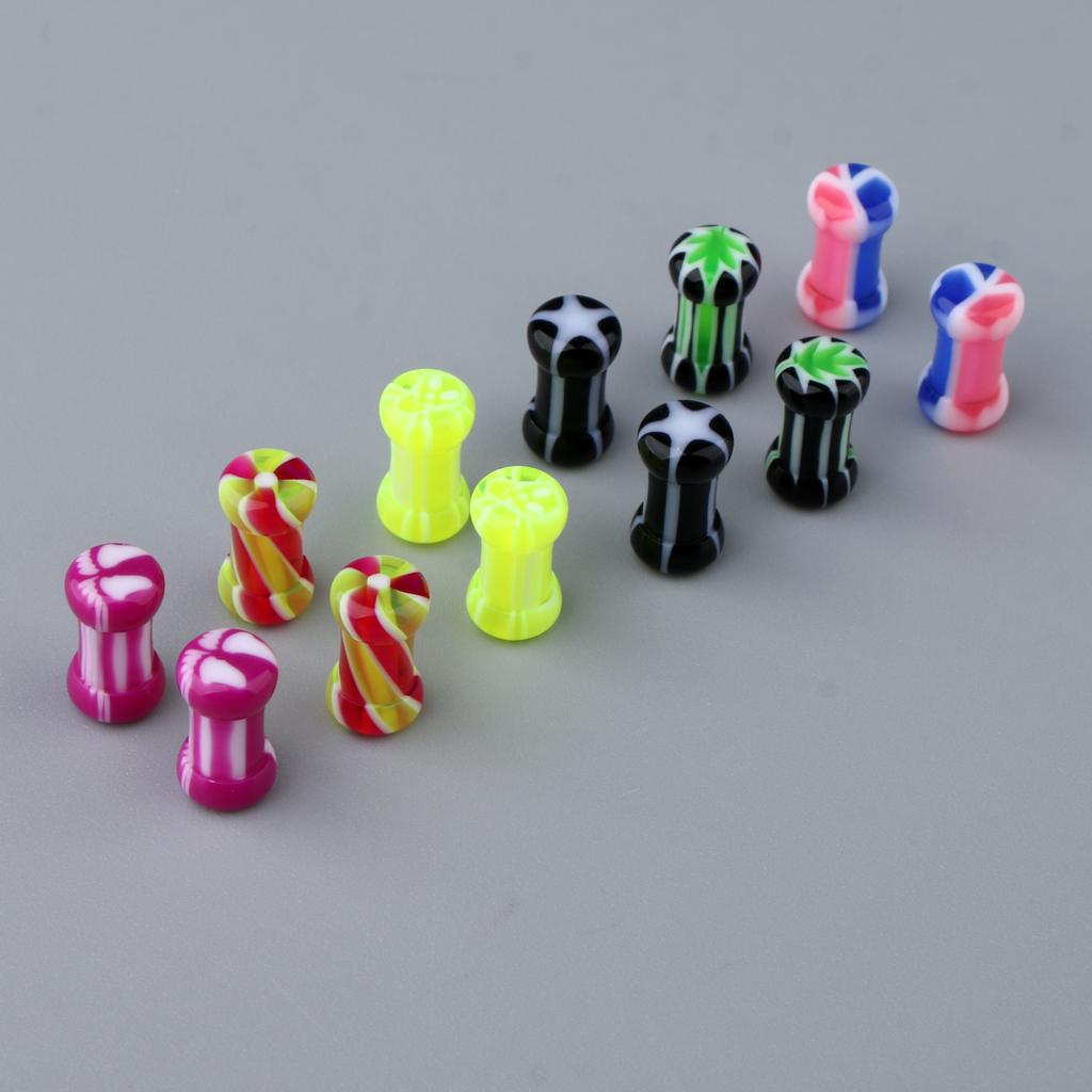 6 Pairs Colorful Acrylic Screw Fit Ear Tunnel Plugs Stretcher Expander