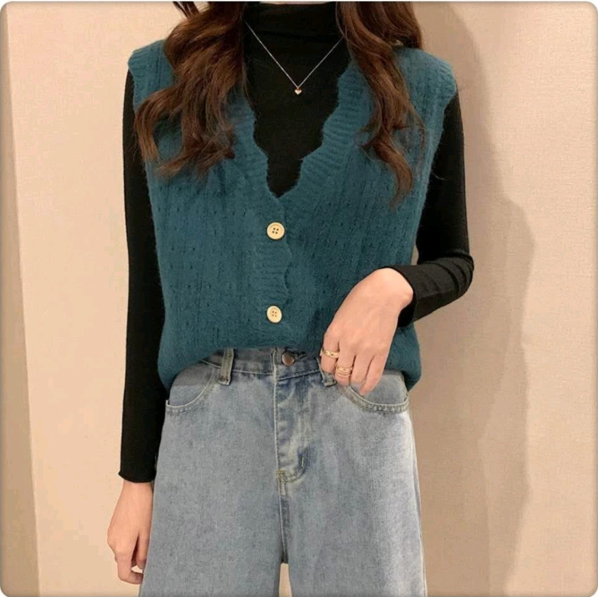 Áo Gile len nữ vặn thừng đóng cúc 03