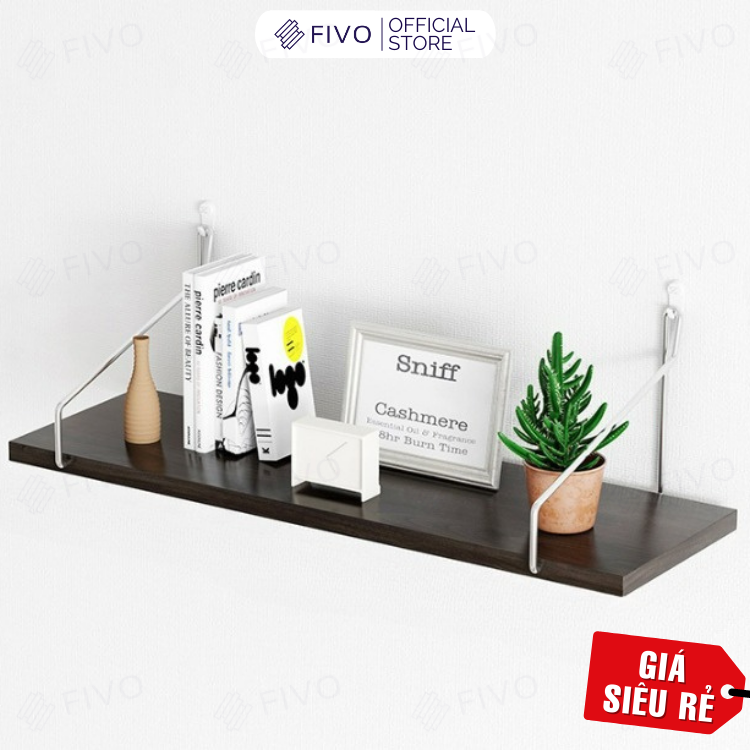 Kệ Trang Trí Treo Tường Gỗ Fivo Mã Fb40 Không Cần Khoan Tặng Kèm Đinh 4 Chân Chịu Lực Lên Đến 10Kg Với Móc Treo Inox Dễ Dàng Gắn Lên Tường - Màu Đen 40X15Cm - Đinh 4 Chân