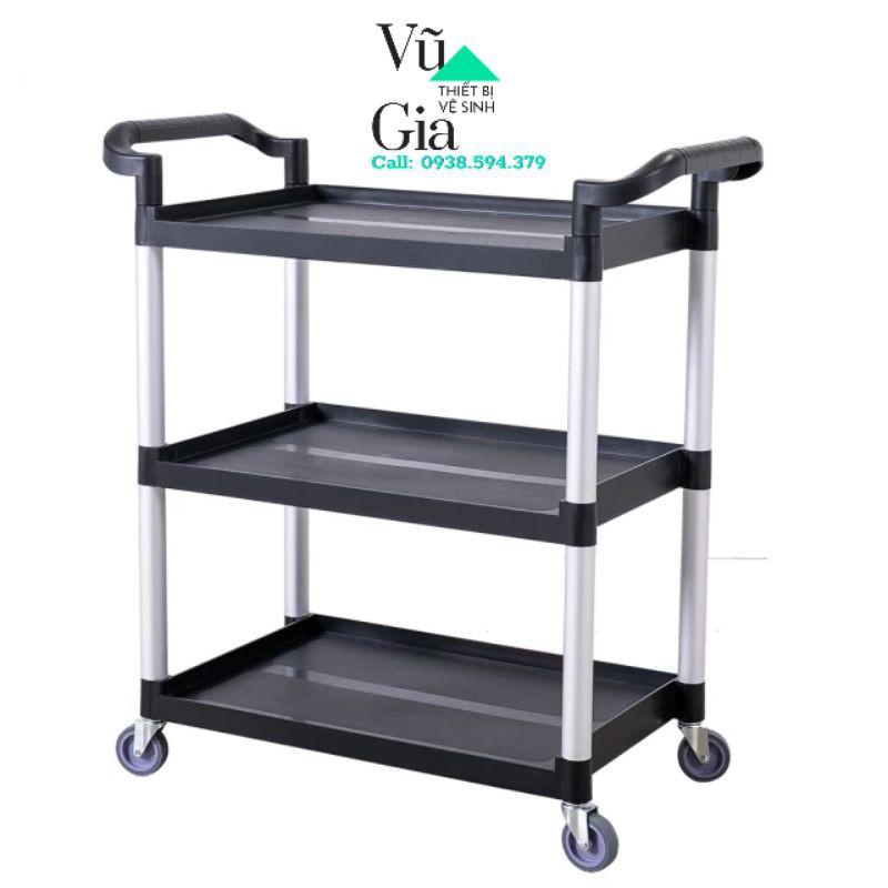 Xe đẩy nhựa 3 tầng nhà hàng,Xe đẩy dọn thức ăn, bát đũa 3 tầng bằng nhựa