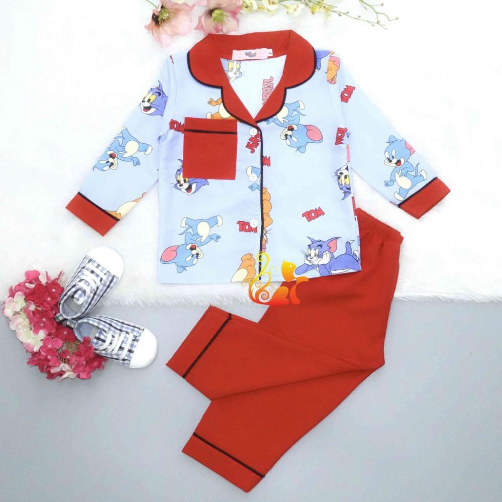 Đồ Bộ Mặc Nhà &quot;Mèo - Chuột&quot; Pijama Kate Thái Phối Kate Lụa Quần Dài - Cho Bé