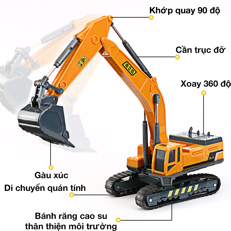 Đồ chơi mô hình xe xúc KAVY chất liệu hợp kim và nhựa nguyên sinh an toàn, chi tiết sắc sảo, các khớp chuyển động