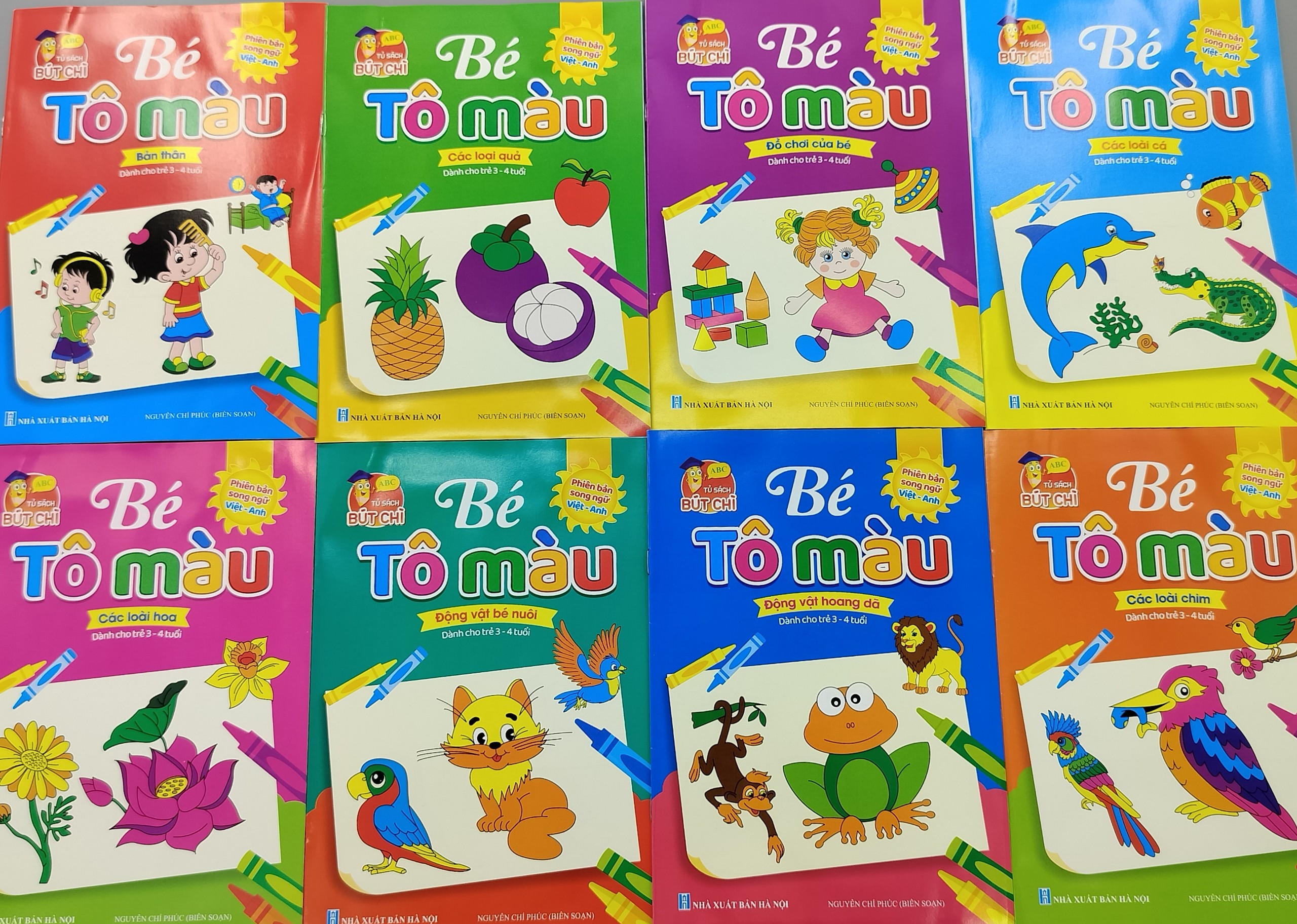 Sách - Combo 8 cuốn Bé tô màu nhiều chủ đề song ngữ Việt Anh cho trẻ từ 3-4 tuổi