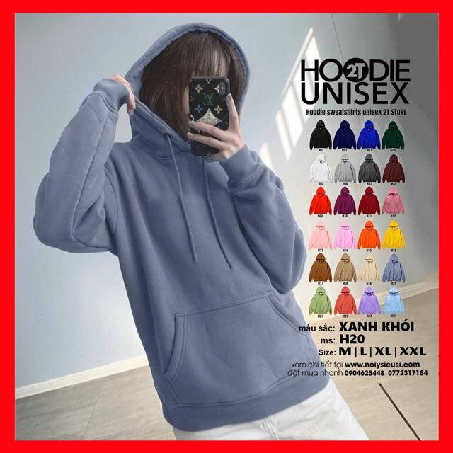 Áo hoodie unisex 2T Store H20 Xanh Khói