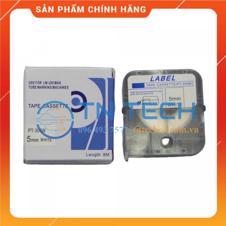 Nhãn in MAX PT-305W - Chữ đen nền trắng 5MM x 8M - Dùng cho máy in ống MAX [Hàng nhập khẩu]