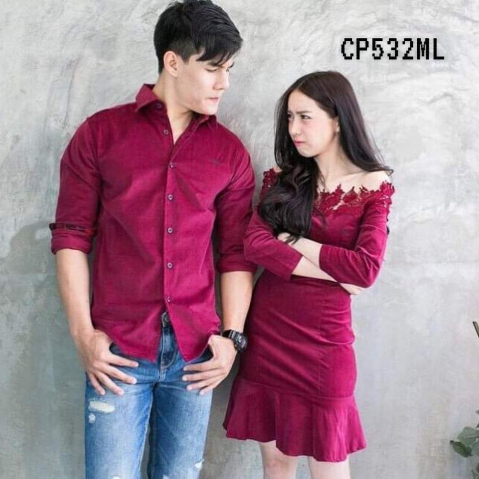 Đồ đôi nam nữ Áo đôi áo cặp Hàn Quốc Couple váy đuôi cá sơ mi đẹp màu đỏ đô