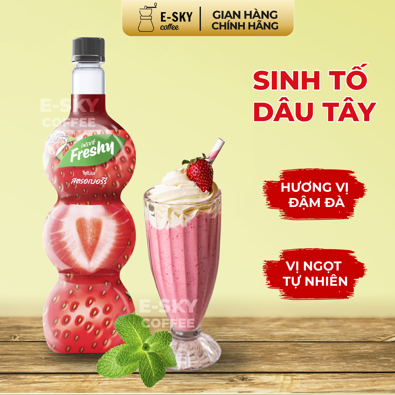 Siro Dâu Tây Freshy Strawberry Syrup Nguyên Liệu Pha Chế Trà Sữa Chai  710ml