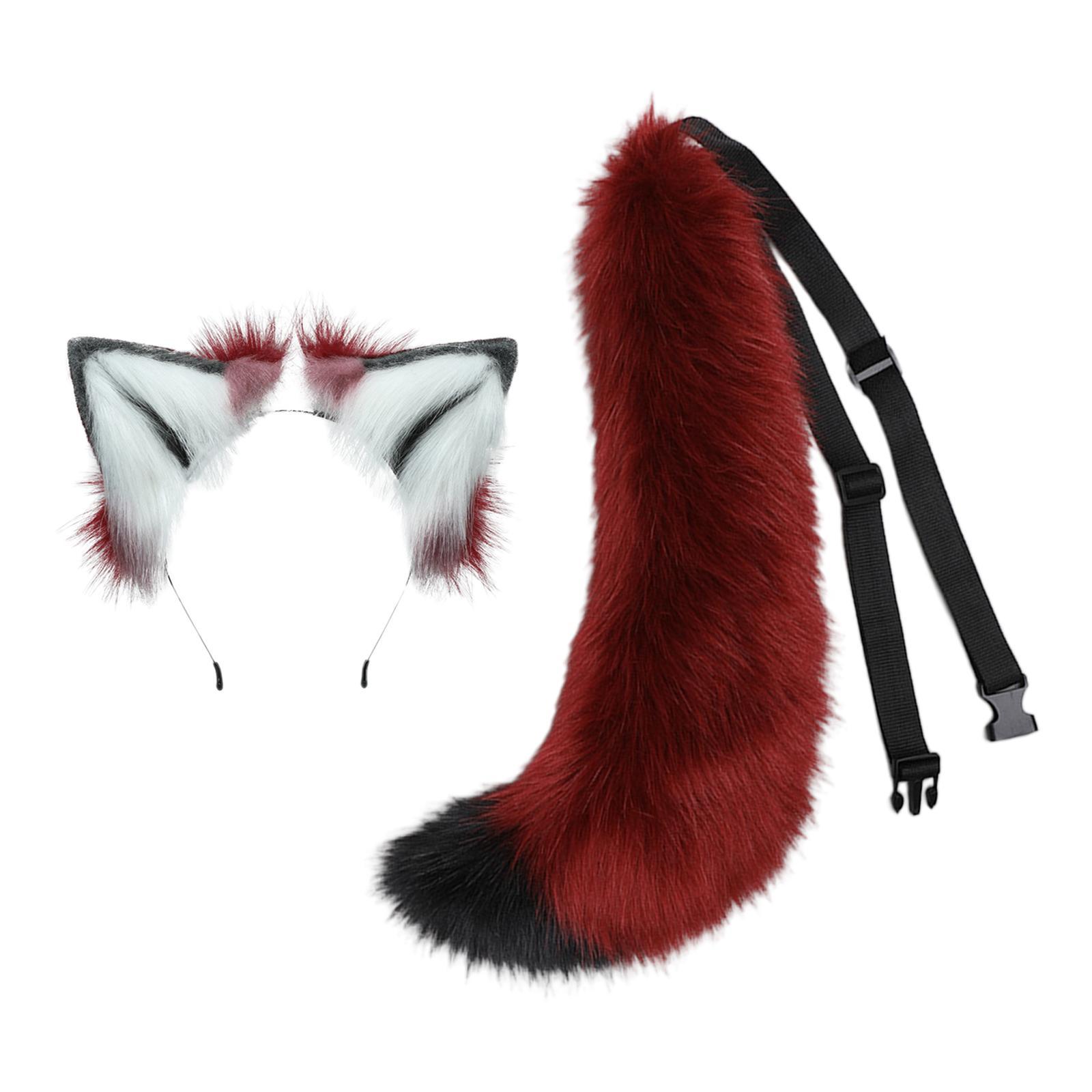 Plush Wolf Ears and Tail Set Lolita Cosplay for Stage Shows Dress up Props