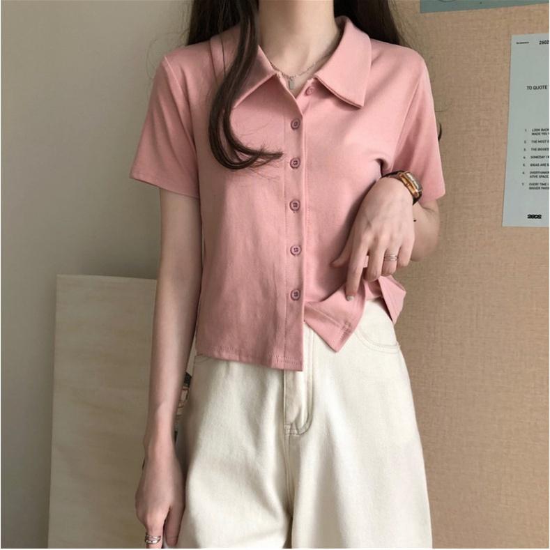 Áo Polo Nữ Cúc Cài Cộc Tay Cổ Bẻ Chất Borip Gân