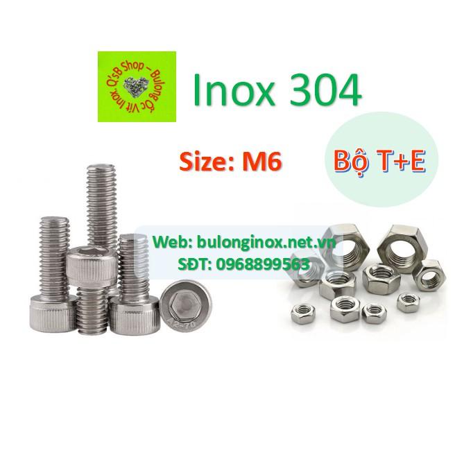 Bulong lục giác chìm đầu trụ size M6 inox bộ Thân + Ecu , ốc đầu trụ , ốc lục lăng đầu trụ inox, inox 304