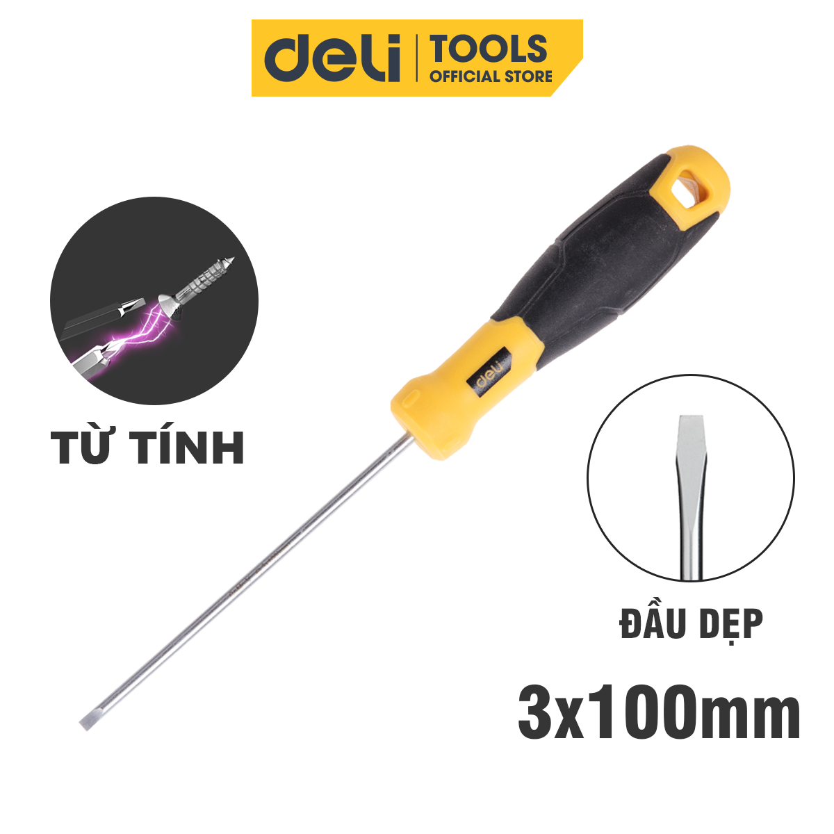 Tua Vít 2 Cạnh Deli Cao Cấp - Đầu Vít Từ Tính Dễ Dàng Sử Dụng - Kích Thước 3*100mm Thép Cr-V Mạ Crom