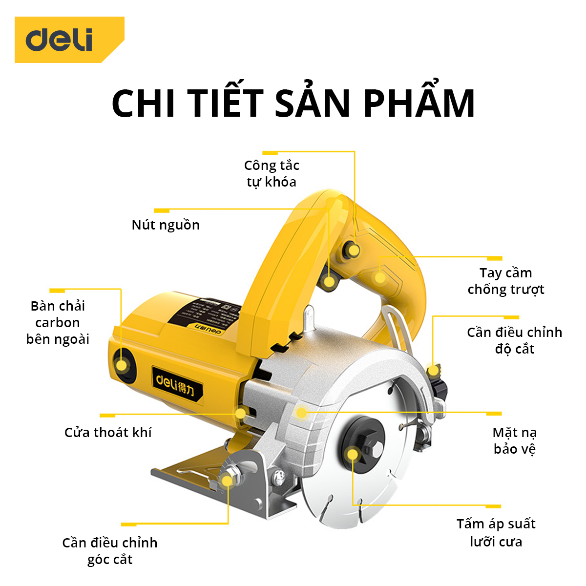 Máy Cắt Đá Deli, Công Suất Mạnh Mẽ, Động Cơ Lõi Đồng Giảm Tiếng Ồn, Sử Dụng Ổn ĐỊnh, Bền Bỉ DL6352