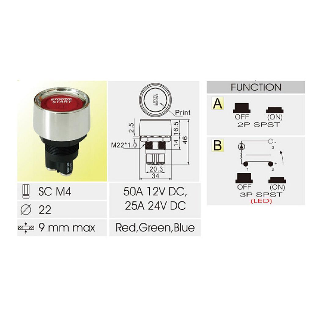 12V Car Engine Push to Start Ignition Switch Button Kit Universal