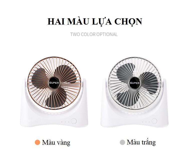 Quạt Mini Để Bàn Sạc Pin Tích Điện Super Fan, Quạt Để Bàn 3 Tốc Độ Gió, Tích Hợp Chế Độ Gập Thông Minh